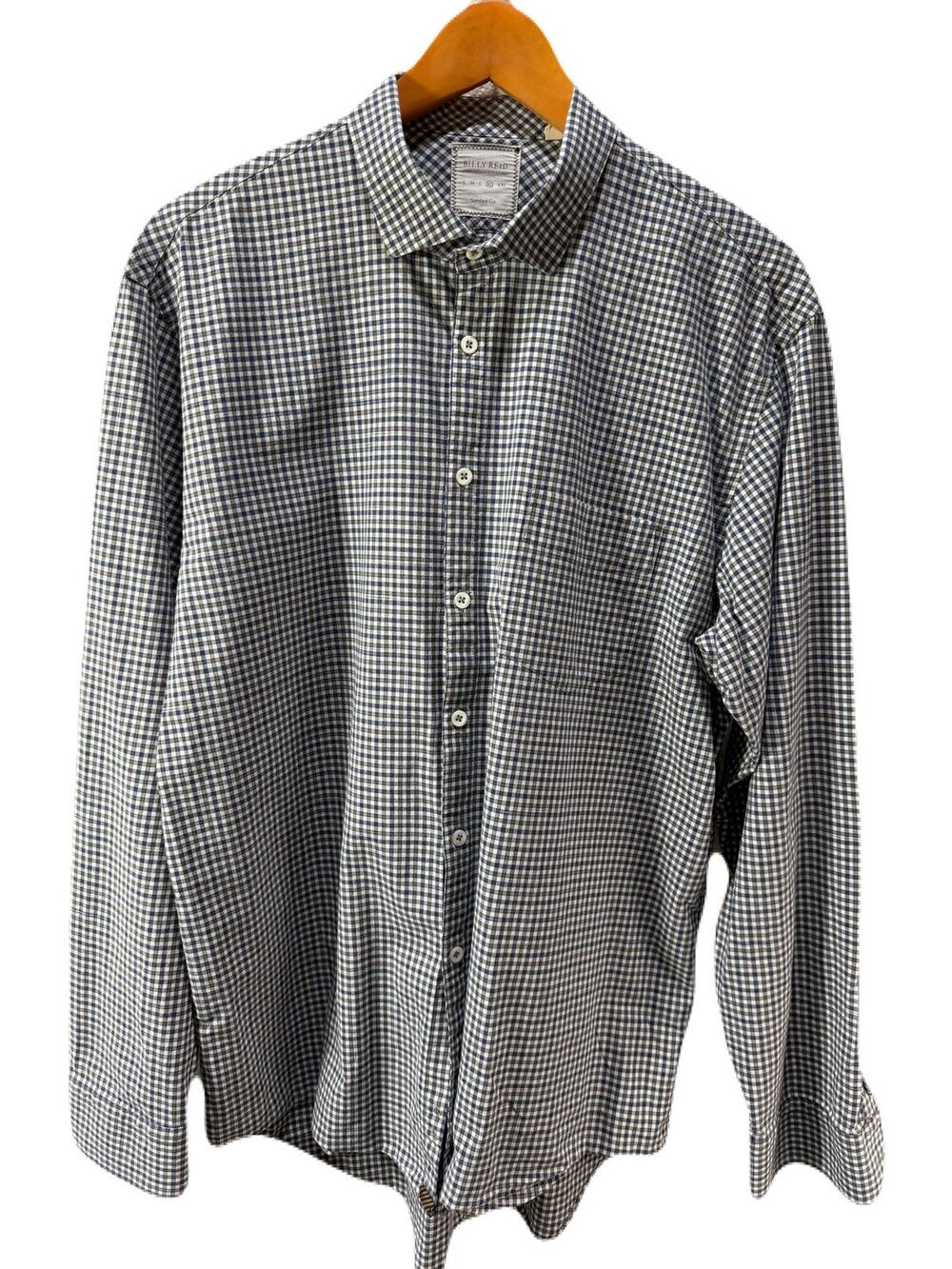 Billy Reid Mens Blue Gray Checked Plaid Cotton Long Sleeve Button Down Size XL